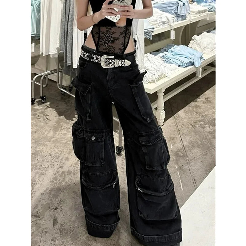 High-Waist Wide-Leg Jeans - Y2K High Street Style