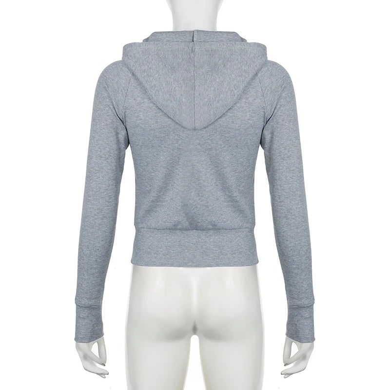 Darlingaga -  Casual Ribbed Knitted Cropped Hoodie Jacket