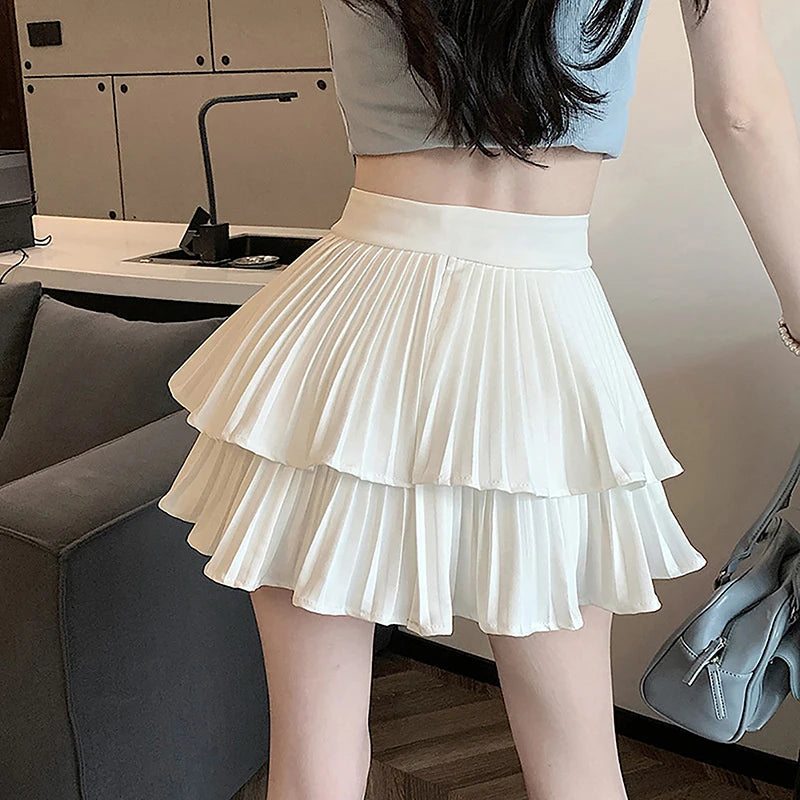 Double-Layered High-Waist A-Line Mini Cake Skirt 