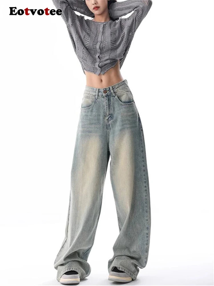 EOTVOTEE - Vintage high-waist straight jeans