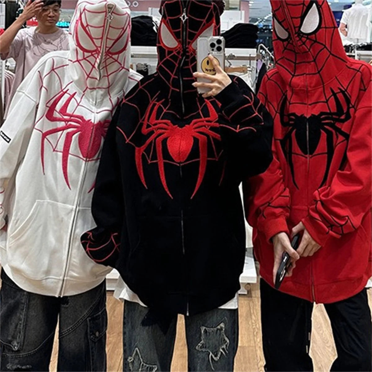 Spider Print Zip Up Hoodie