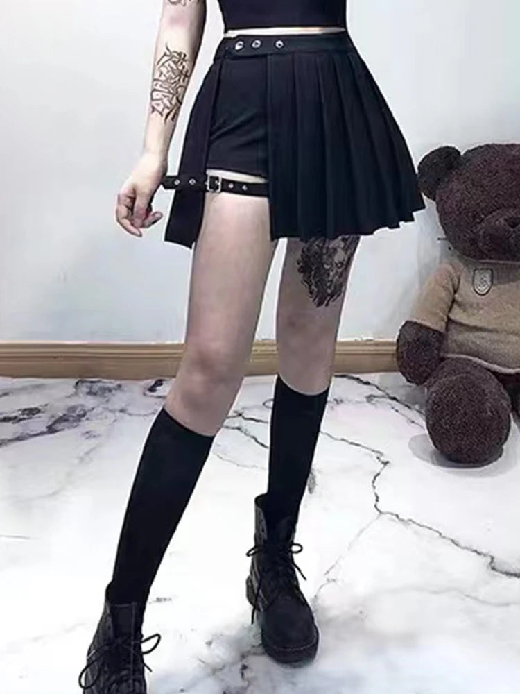 AltGoth - Y2K Punk Detachable High-Waist Skirt Shorts