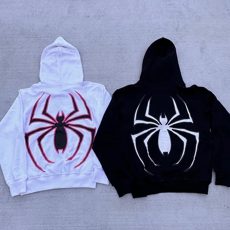 Spider Print Zip Up Hoodie