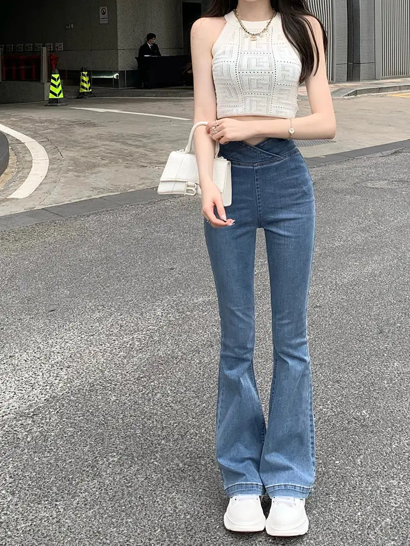 RankSweet - Asymmetrical High-Waist Bell Bottom Jeans