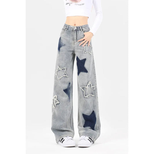 Star Embroidered High-Waist Cargo Jeans