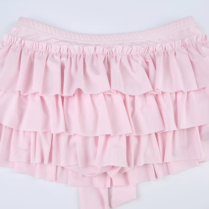 IAMHOTTY - Pink Bow Low-Waisted Mini Skirt 