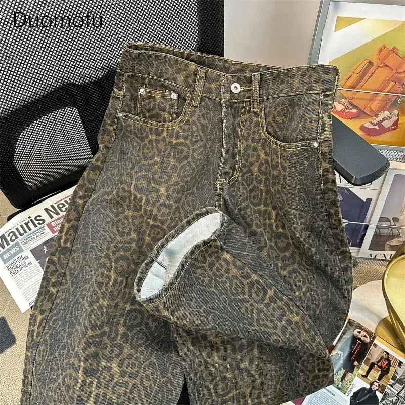 Duomofu - Retro Leopard Print Jeans 