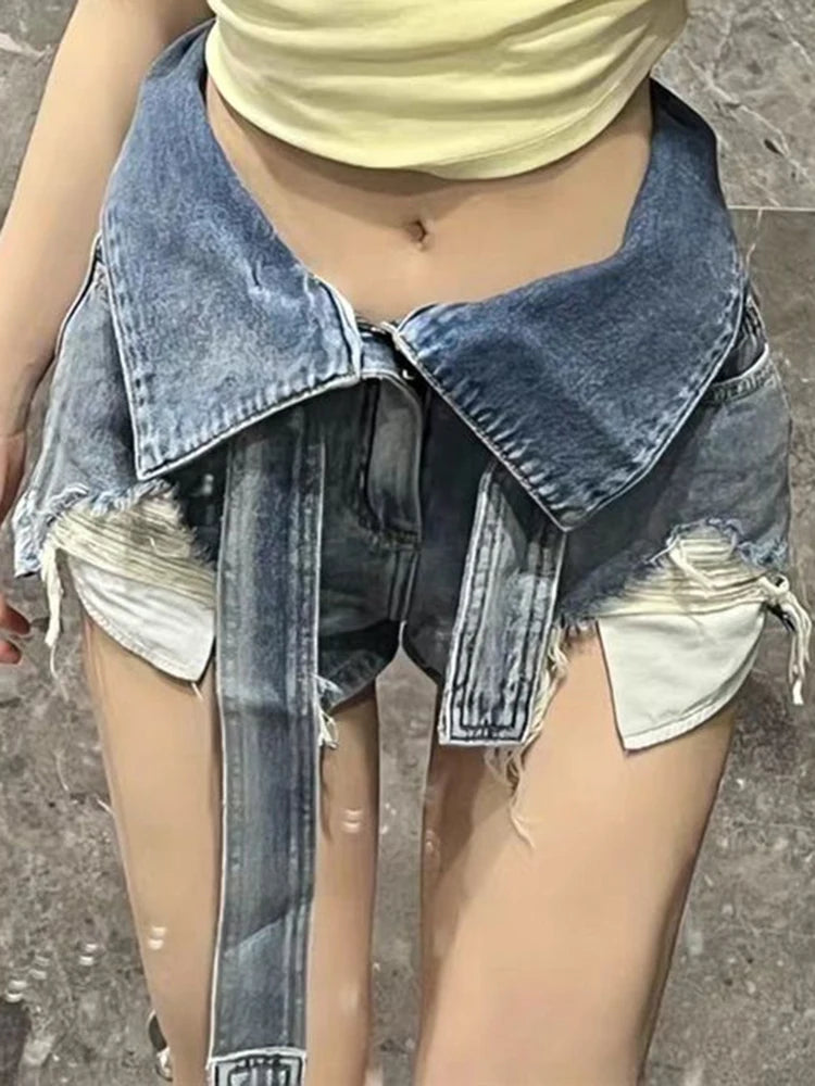 High waist ripped denim shorts 