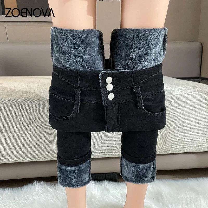 ZOENOVA - Fleece Velvet Elastic Jeans