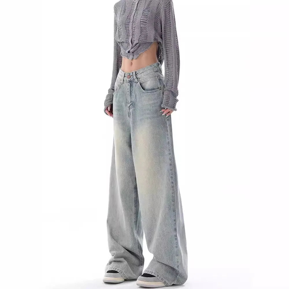 Full-Length Vintage Distressed Wide-Leg Jeans