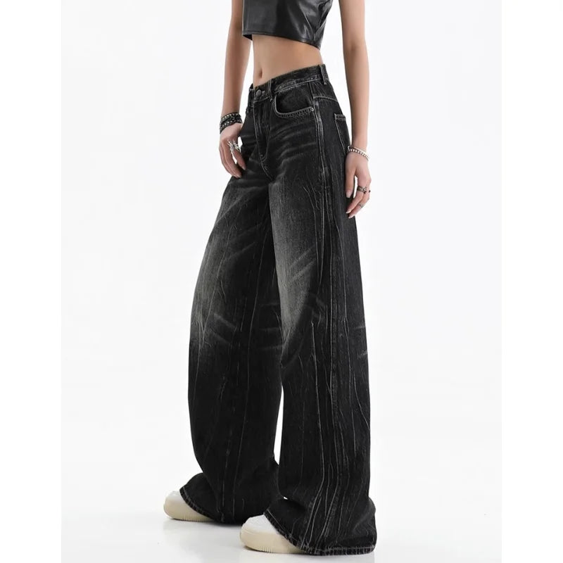 Black Women's Jeans - Vintage Baggy Wide Leg