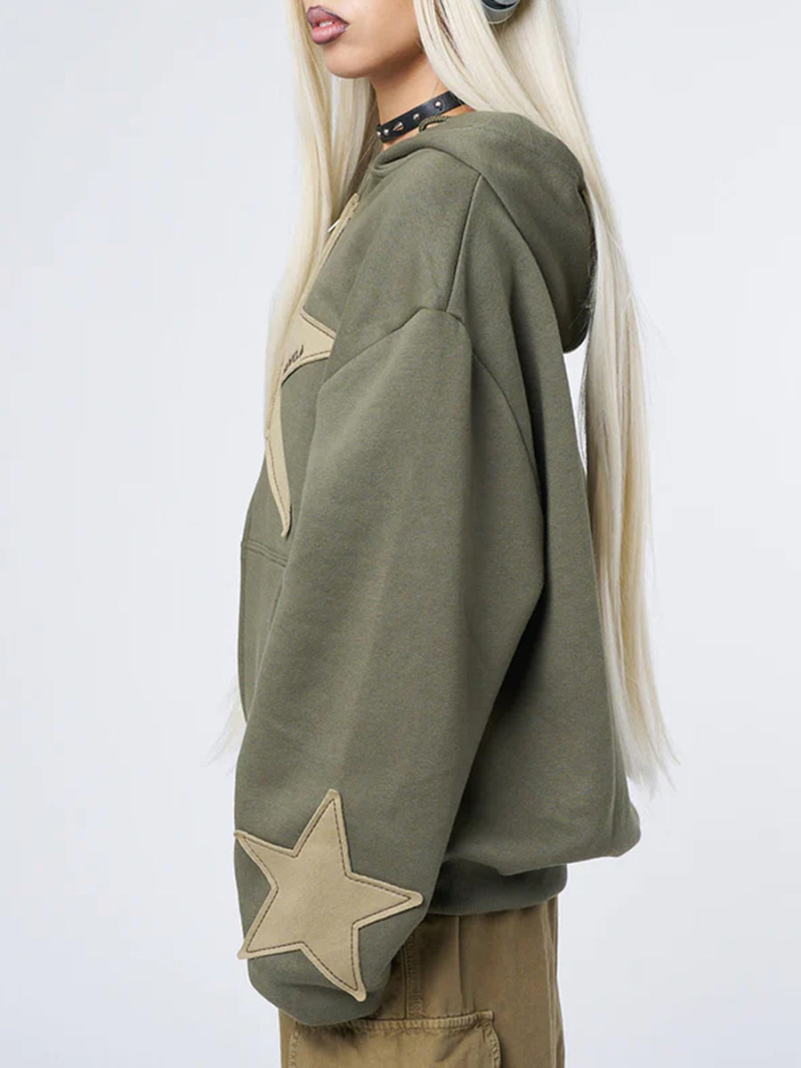 hirigin - Star Print Zip-Up Hoodie