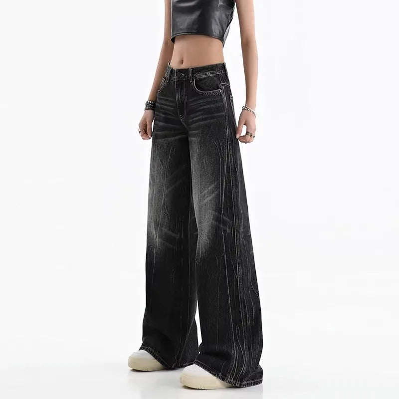 Black Women's Jeans - Vintage Baggy Wide Leg