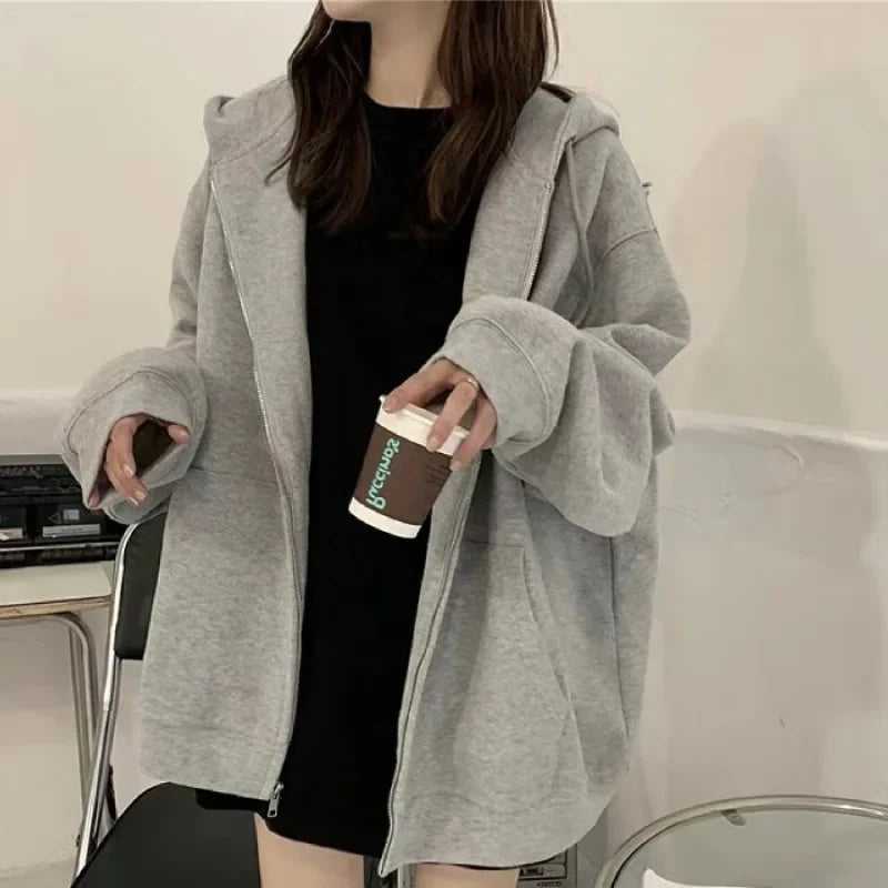 Oversized Loose-Fit Hooded Sweatshirt Jacket