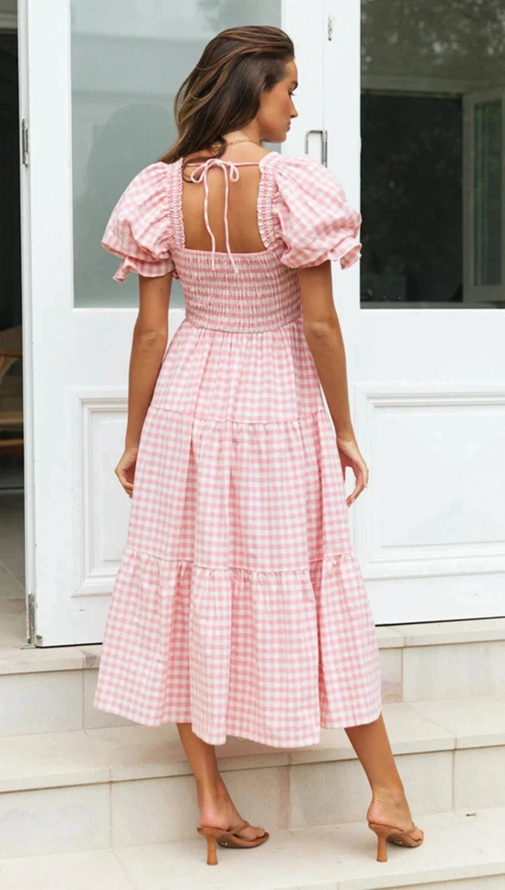 Spring Plaid Puff Sleeve Dress