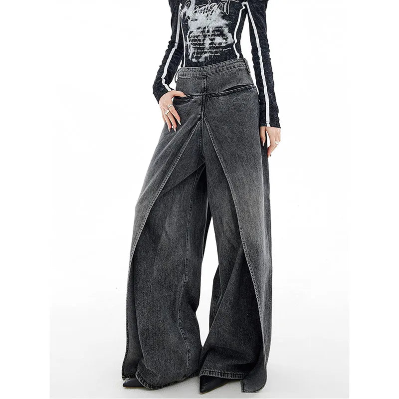 Women's Dark Black Baggy Cargo Jeans Vintage Korean Y2k Denim Trousers Harajuku 90s High Waist Cowboy Pants 2000s Trashy Clothes