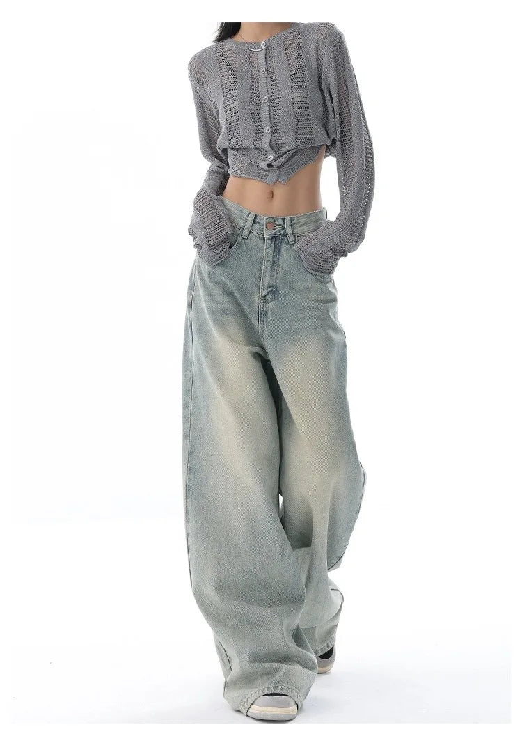 Full-Length Vintage Distressed Wide-Leg Jeans