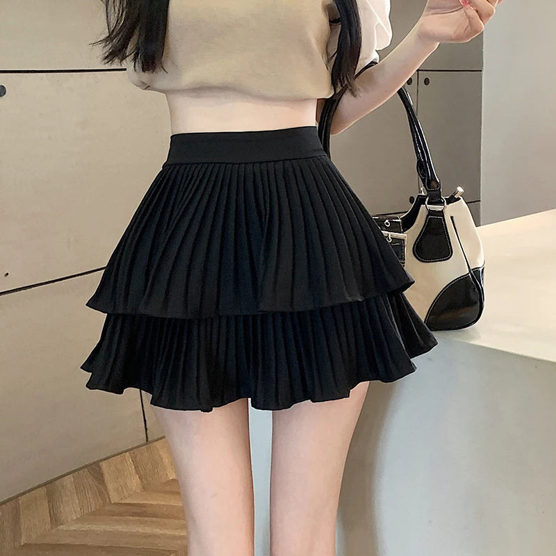 Double-Layered High-Waist A-Line Mini Cake Skirt 