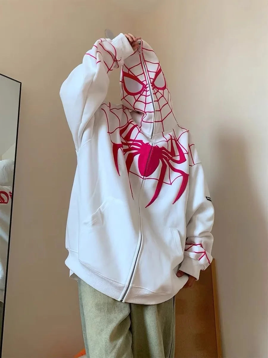 Spider Print Zip Up Hoodie