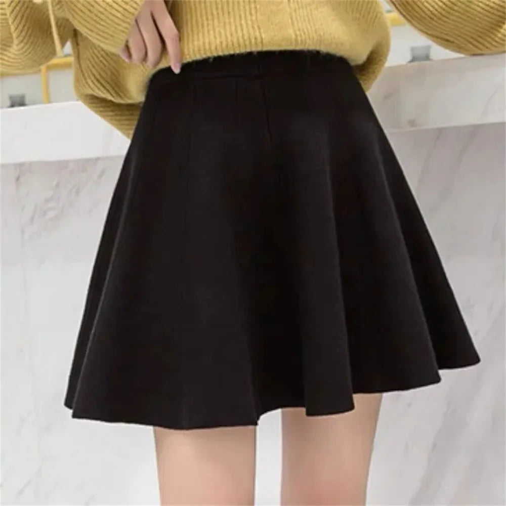 YKANGS - High-Waist A-Line Knitted Short Skirt