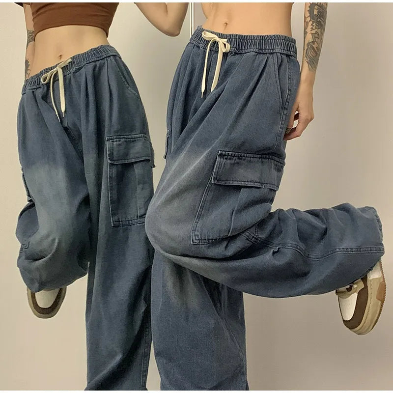 Baggy Wide-Leg Cargo Jeans - Vintage Streetwear Style