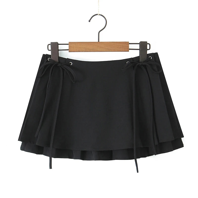 Chu Sau - Sweet Bow Tie Low-Waist Mini Skirt