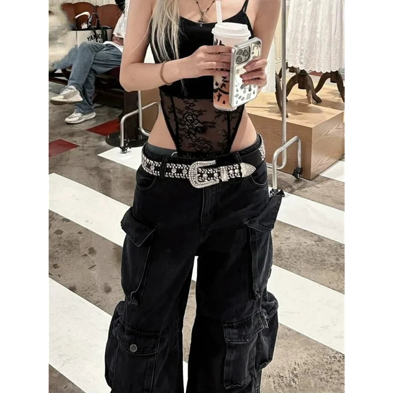 High-Waist Wide-Leg Jeans - Y2K High Street Style