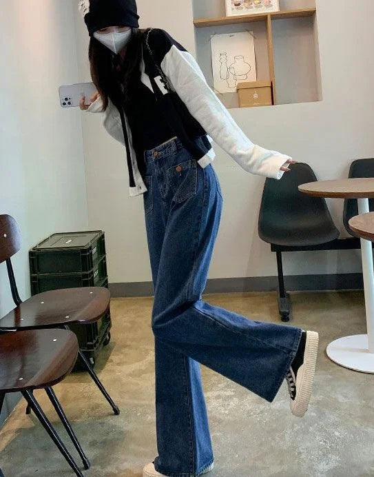 Blue high-waist straight-leg jeans