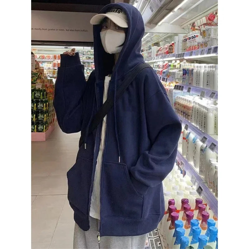 Oversized Loose-Fit Hooded Sweatshirt Jacket