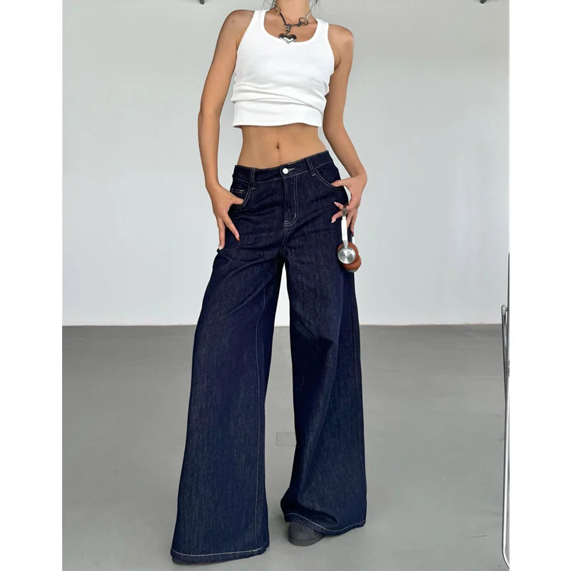 High-Waist Vintage Straight Baggy Jeans - Y2K American Style 