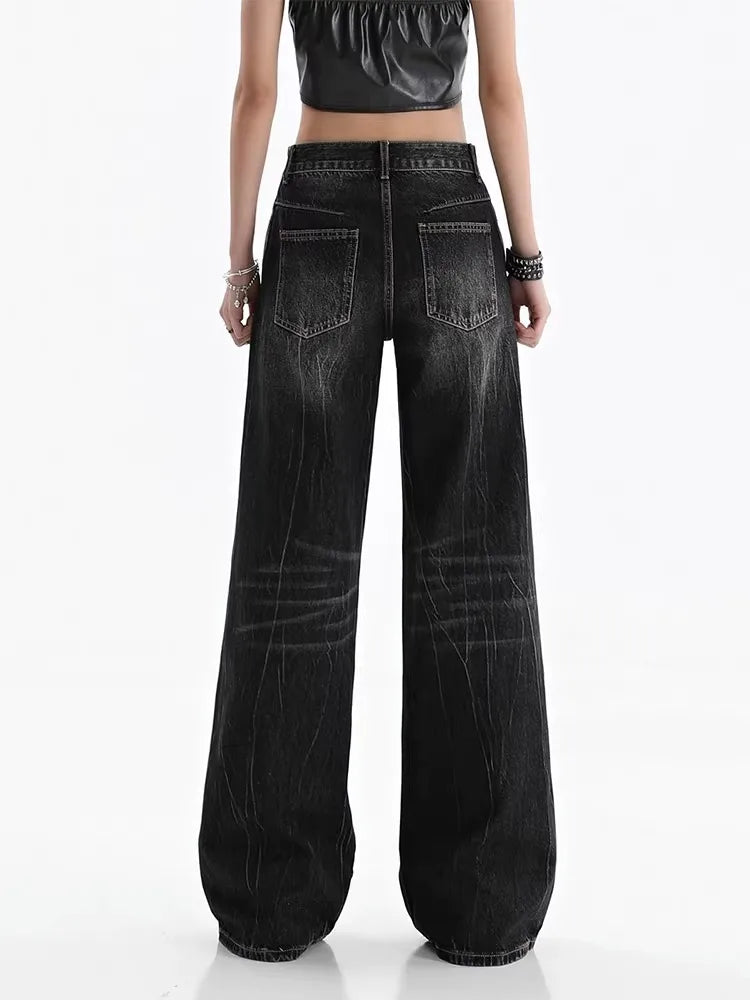 Black Women's Jeans - Vintage Baggy Wide Leg