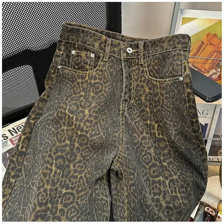 Duomofu - Retro Leopard Print Jeans 