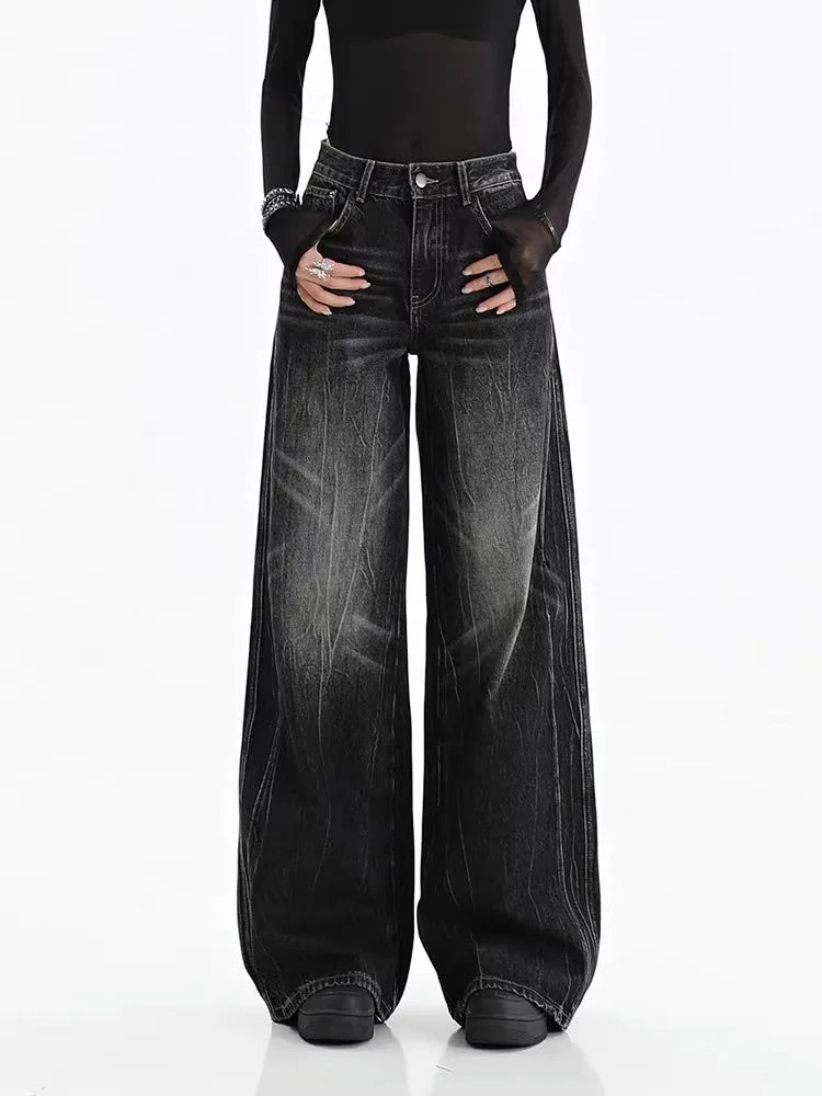 Black Women's Jeans - Vintage Baggy Wide Leg