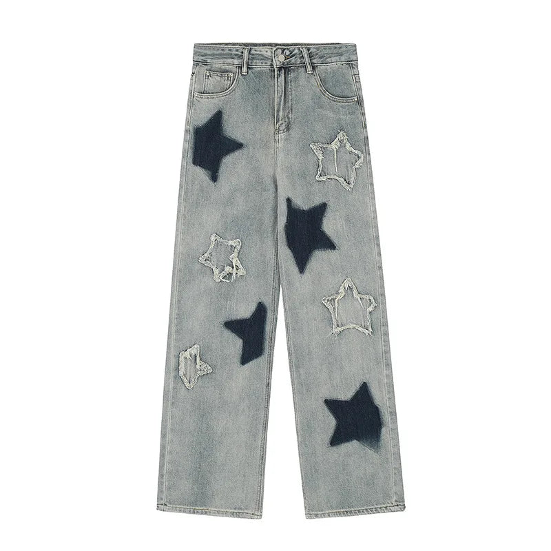 Star Embroidered High-Waist Cargo Jeans