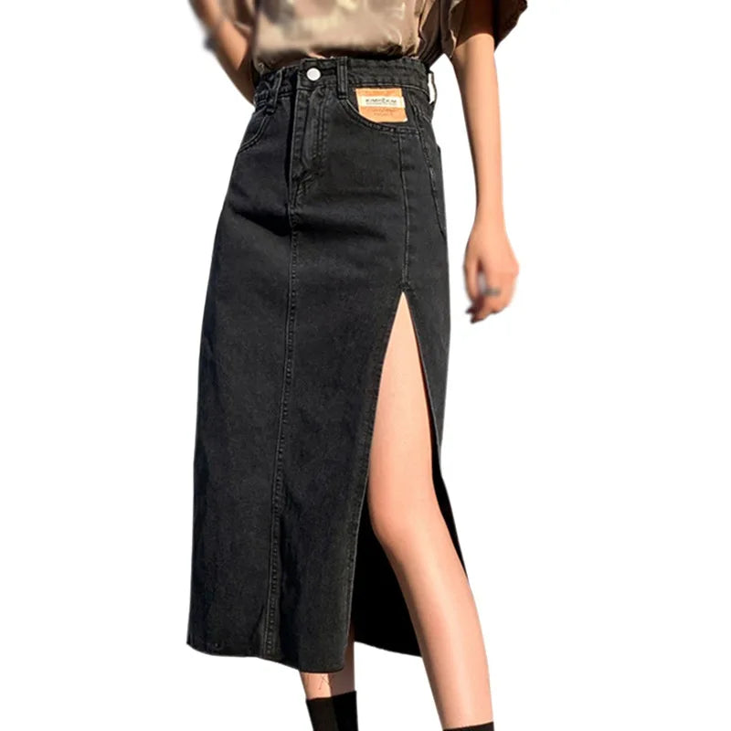 A-Line High-Waist Denim Skirt 