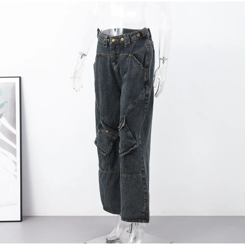 Big Pocket Oversized Loose Denim Pants