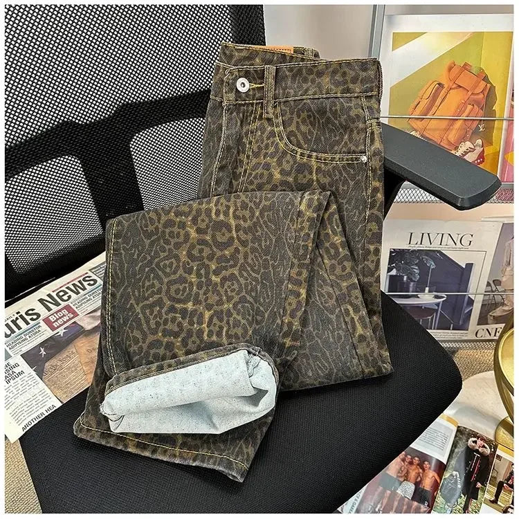 Duomofu - Retro Leopard Print Jeans 