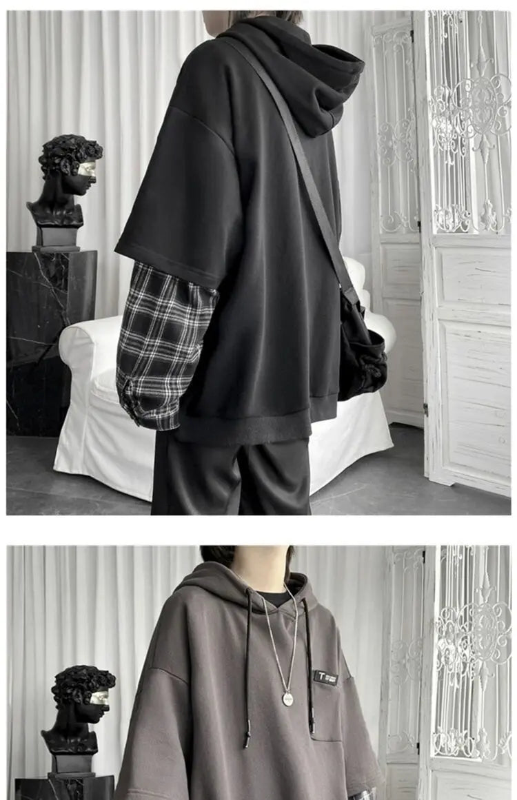 KOSAHIKI - Oversized Plaid Sleeve Hoodie