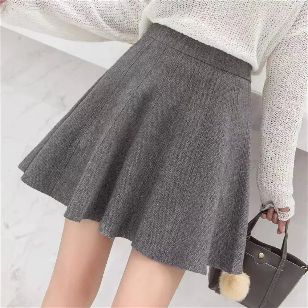 YKANGS - High-Waist A-Line Knitted Short Skirt